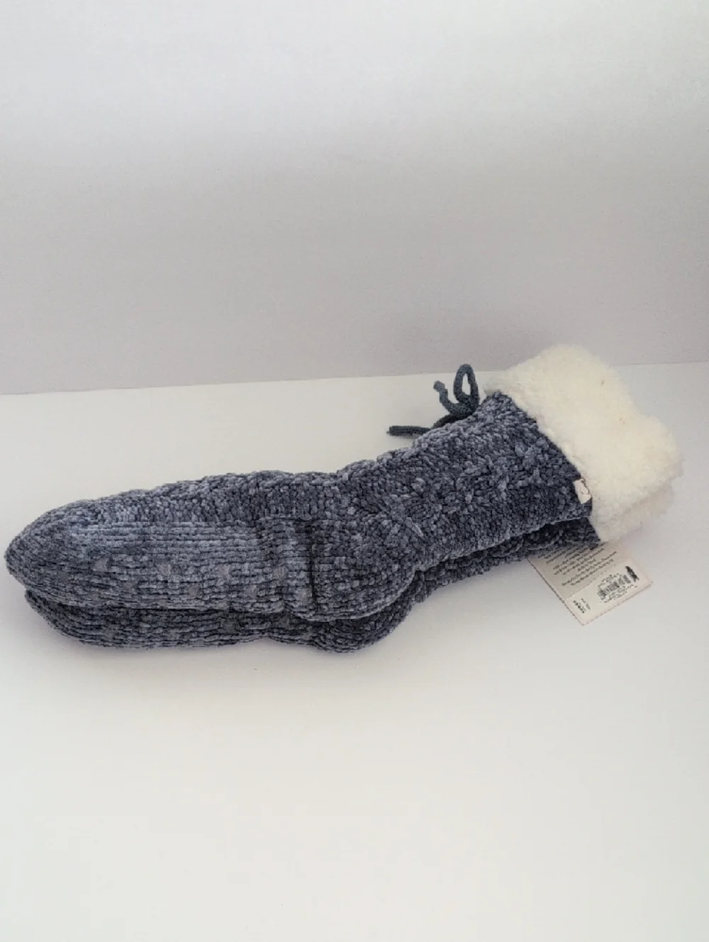 LC Lauren Conrad Plush Cable-Knit Slipper Sock in Charcoal Blue NWT